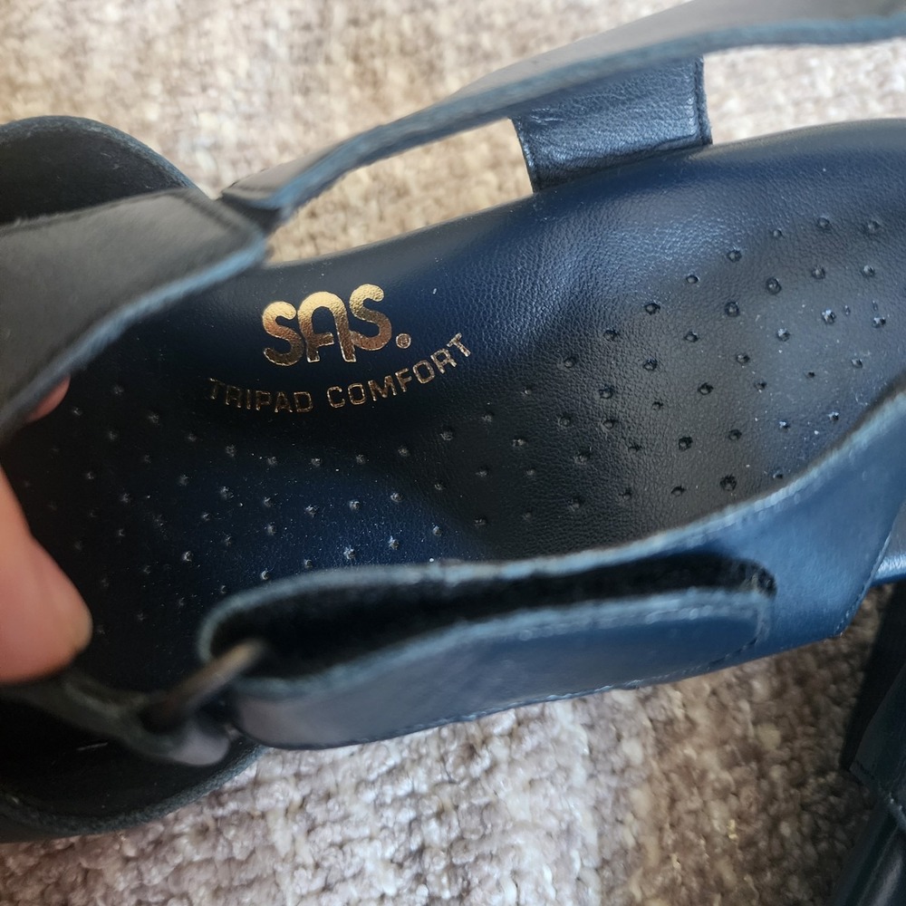 SAS Tripad Comfort Women's Slingback Sandals Black Leather Size 9W Flat Heel - Picture 2 of 8